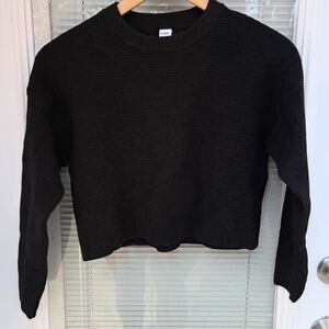 Twik by Simons Ladies L Black Cropped LS Sweater with Horizontal Ribbing